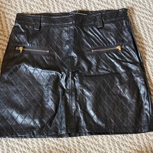 Black Quilted Faux Leather Mini Skirt with Gold Zippers